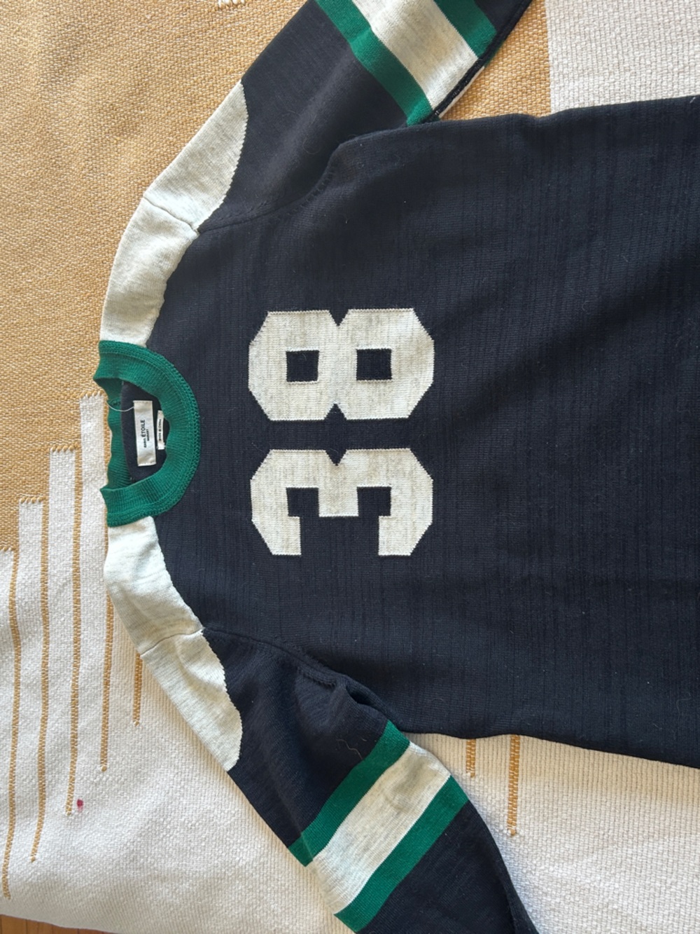 Isabel Marant Navy Crewneck Sweater with White Number and Green Trim